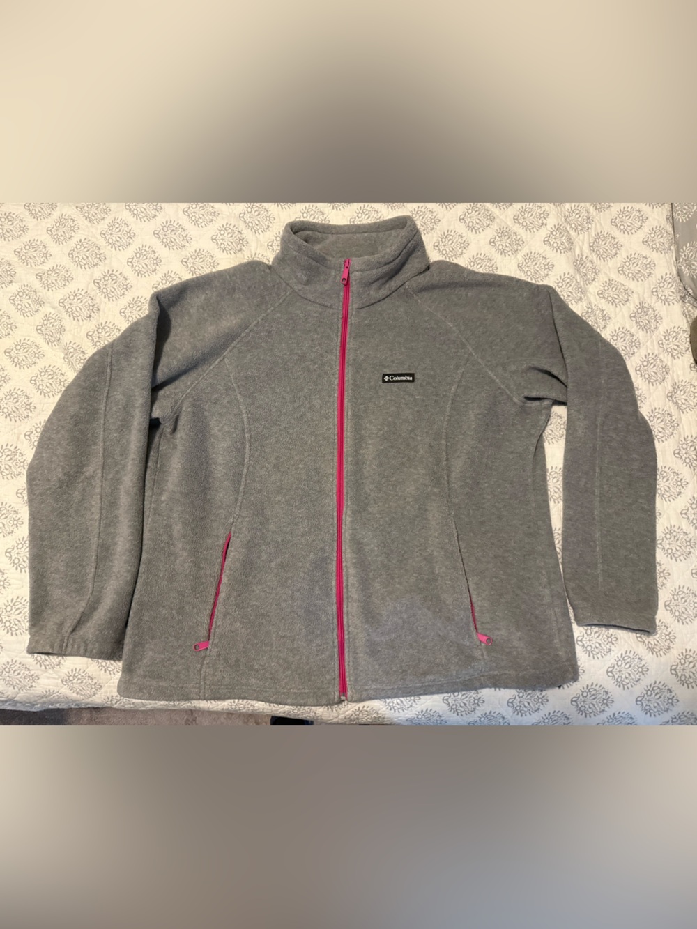 Women’s Columbia Gray Fleece Zip Jacket with Pink Details